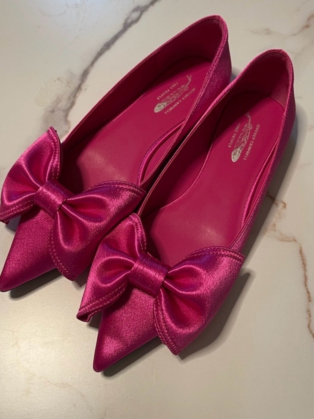 Jeffrey Campbell Satin Pointed Flats with Bow — Fuchsia